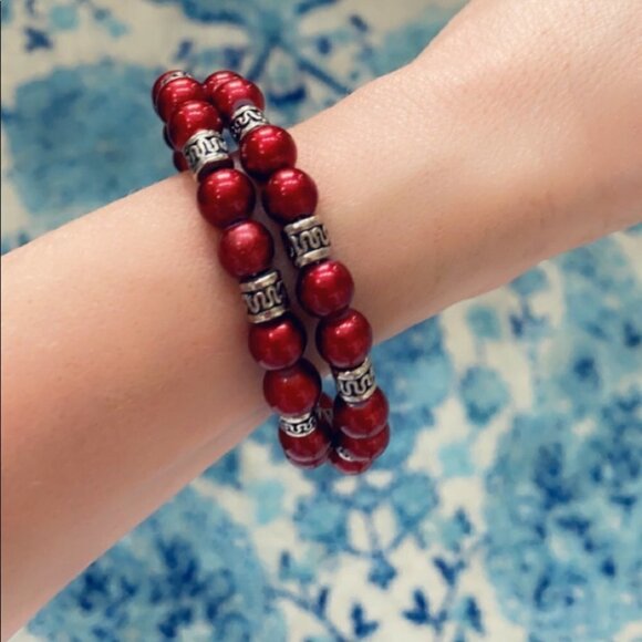 Red and Silver Adjustable Wrap Bracelet - Picture 7 of 8